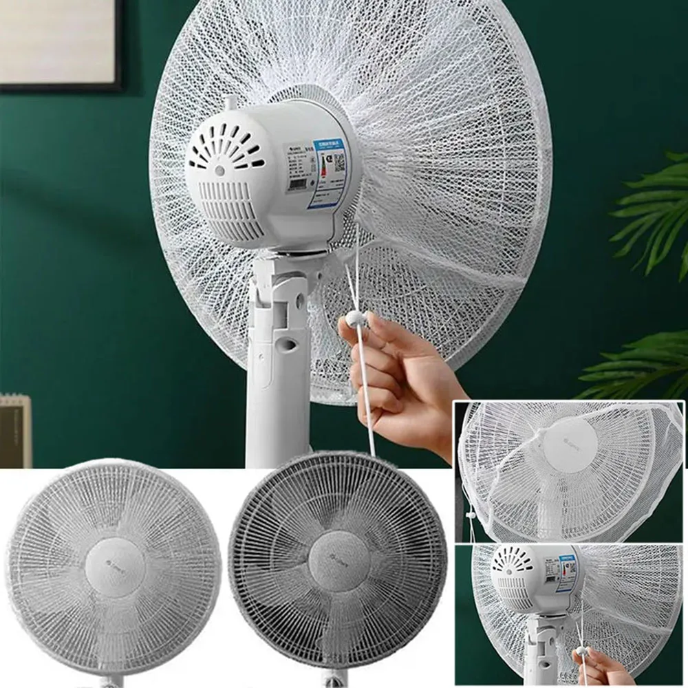 Protector de manos para ventilador eléctrico, red de almacenamiento a prueba de polvo, malla de seguridad, cubierta protectora para ventilador eléctrico, color blanco y negro