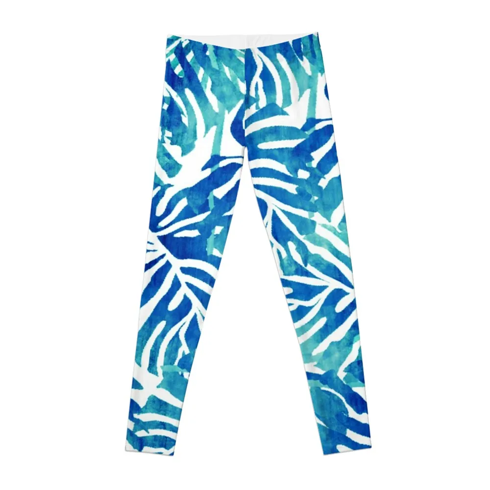 

Tropical Leaves – Blue Abstract Leggings Clothing fitness gym top legging push up sports for Womens Leggings