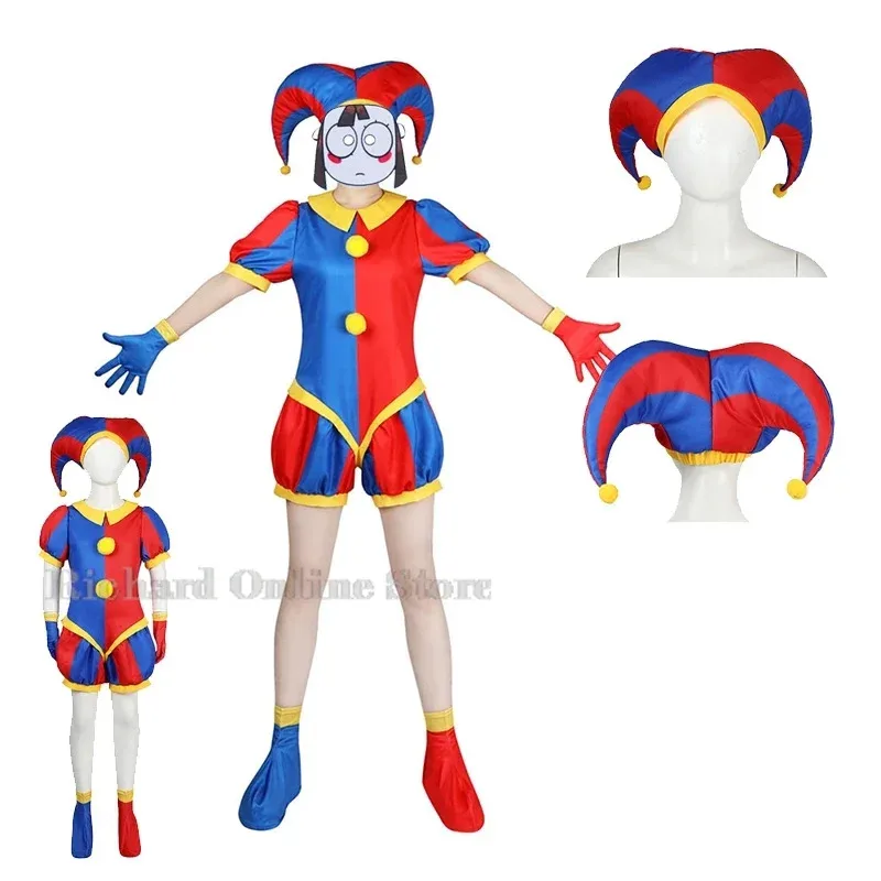 

Adult Kids Digital unicorn cosplay costumes pomni cosplay masks set hat jumpsuit cartoon kids Christmas party cute clown cosplay