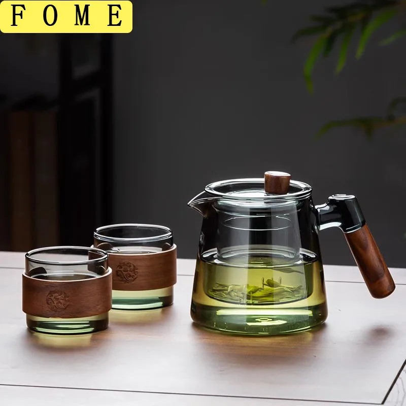 

600ml Glass Tea Kettle With Removable Infuser Teapot Blooming And Loose Leaf Tea Maker Heat-resistant Teapot With Wood Handle