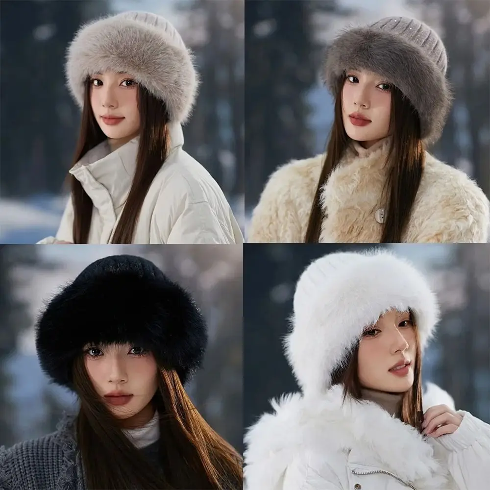 سماكة الشتاء المرأة قبعة الفراء الدافئة دون حافة الباردة واقية الدافئة حماية الأذن قبعات الصياد أدوات الاحترار