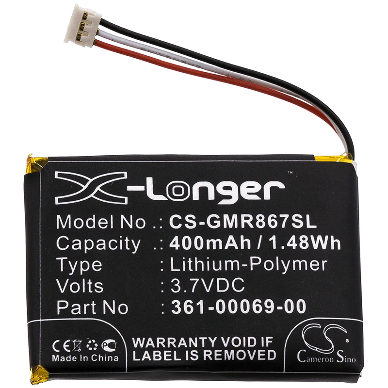 

Сменная батарея CS для Garmin Barklimiter Deluxe, 010-11867-10, Delta Sport, Barklimiter bar, артикул: 361-00069-00, 400 мАч / 1,48 Вт·ч