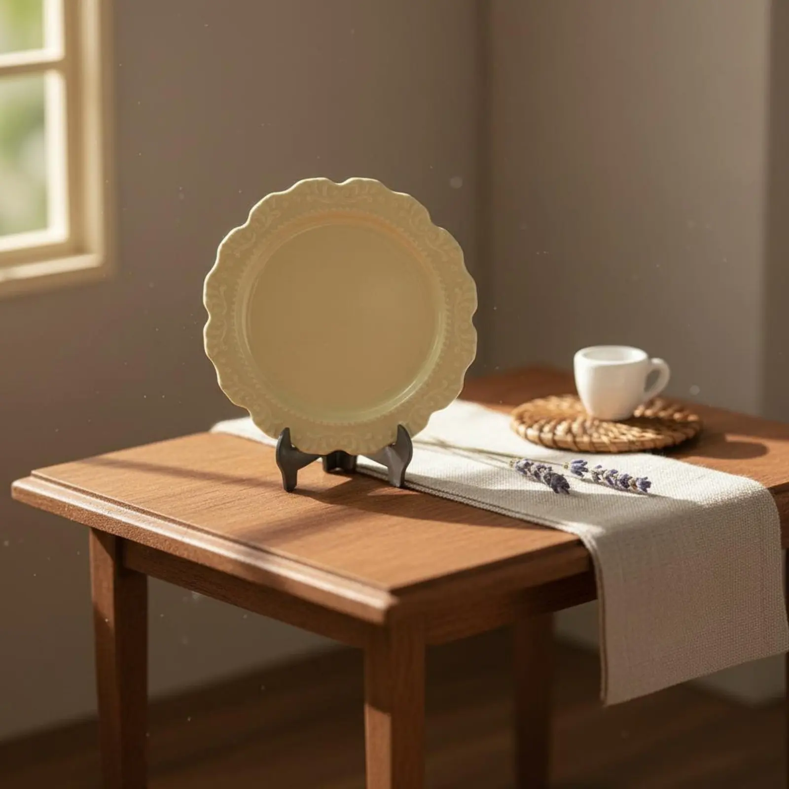 Miniature Dinner Plate Alloy Material Vintage Design Doll Plate Rim Mini Tray Long-Lasting Miniature Kitchen Tableware Set