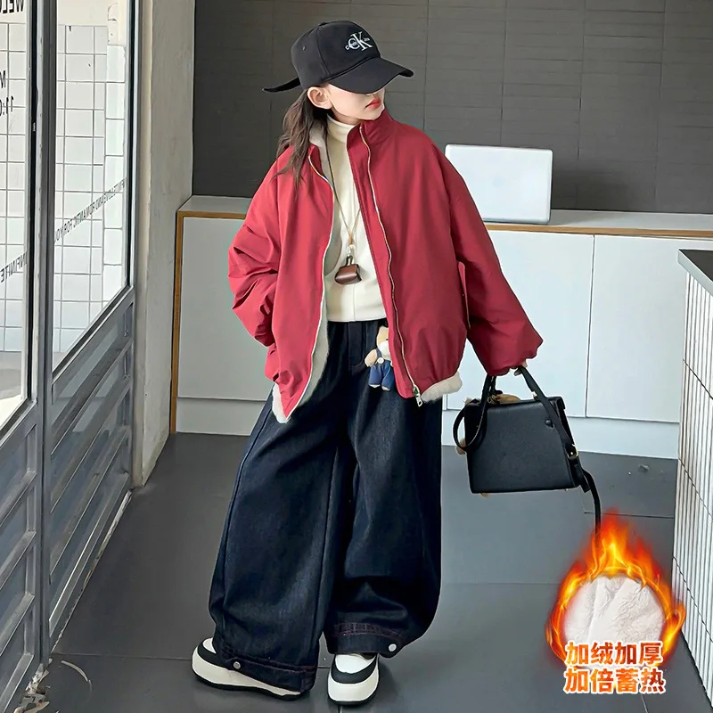 

Kawaii Girl Fashion Keep Warm Stand Collar Cotton-Padded Jacket Student Autumn and Winter Casual Thicken Tops Children Clothing