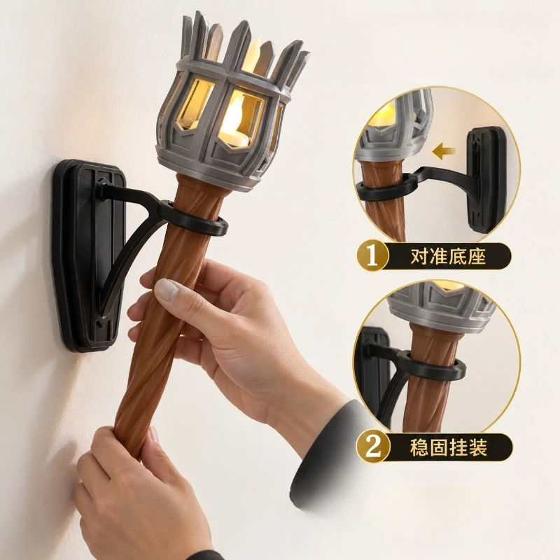 3D Printed Medieval Button Battery Operated Retro Torch Wall Sconce,Theme Wall Decor Lamp for Gothic Home, Bar, Party Decoration