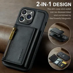 Detachable Magnetic Leather Case for IPhone 16 15 14 13 12 11 Pro Max Plus Zipper Card Slot Wallet Pocket Holder Phone Cover