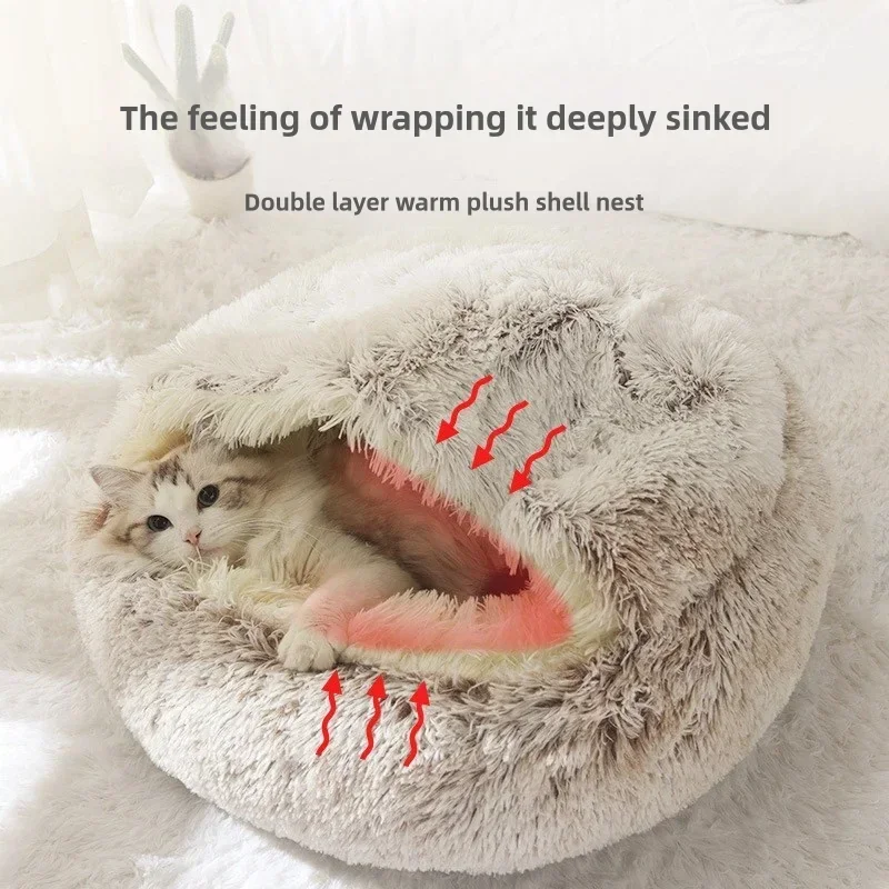 

Autumn and Winter soft plush pet bed and pet bed Winter warm and cold plush comforter nest Shell cat nest semi-enclosed cat nest