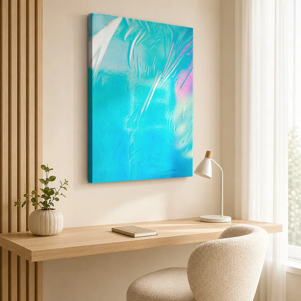 Iridescent Turquoise Surface Framed Canvas Poster Customized Photo Expressive Color Composition Wall Art For Office Reception