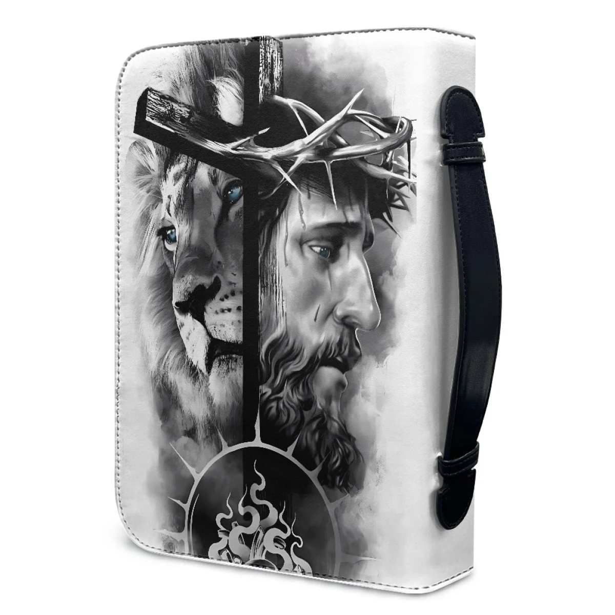 Women\'s Handbags Jesus and Cross Lions Print Leather Bible Cover Case for Women Church Christian Bags Zippered Handle Bible Bags