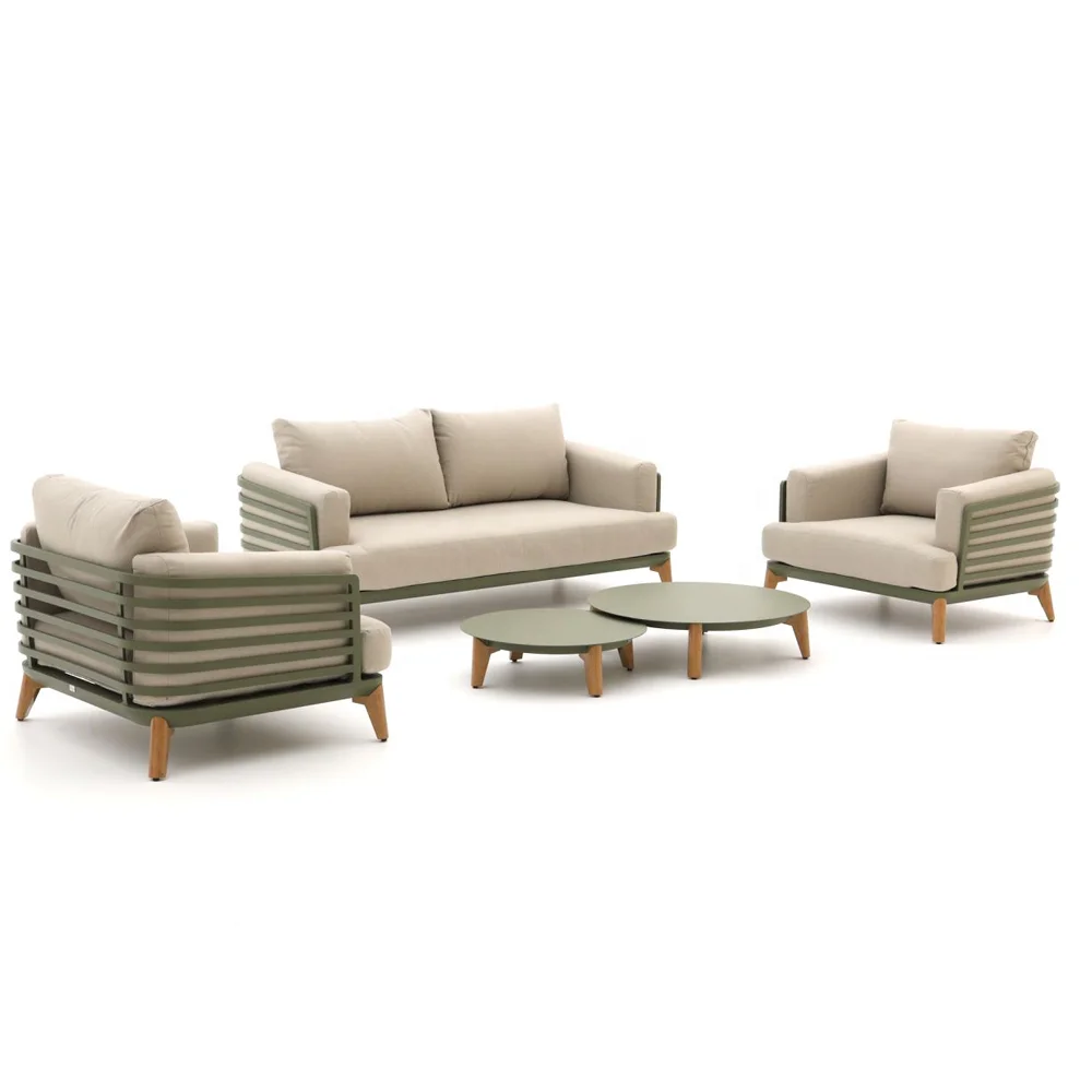 

Hot Selling Outdoor Sofa Set Stylish Teak and Green Aluminum Sofa Set for Outdoor Living Spaces Patio Garden Hotel