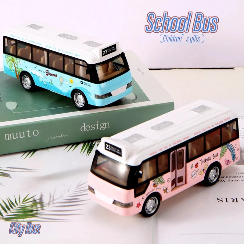 

Enhanced Die Cast Metal School Bus Toys Cars City Bus With Sound and Lights Up Friction Powered Play Vehicles for Kids Gift