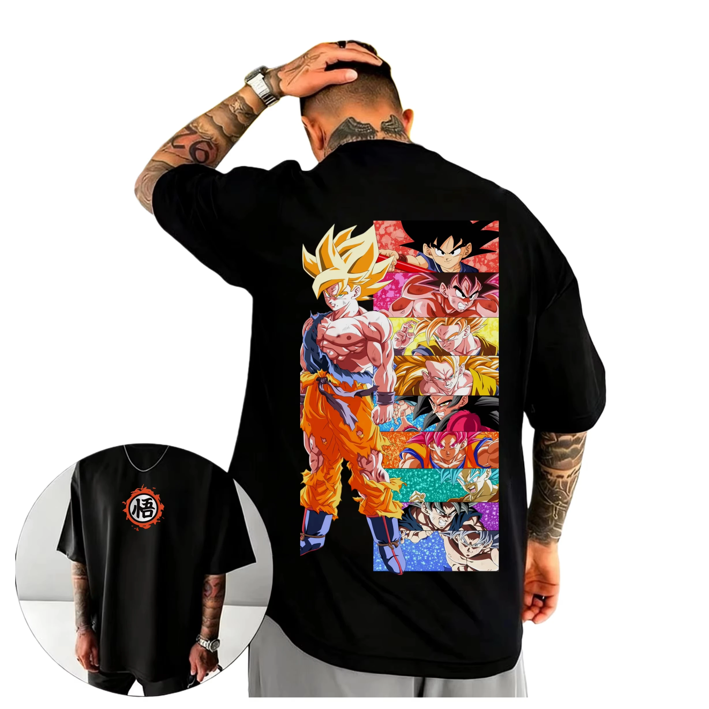 Camiseta de Verano para Hombre, Cómoda y Holgada, con Diseño de Goku de Dragon Ball en Todas sus Transformaciones, Gran Venta 2026