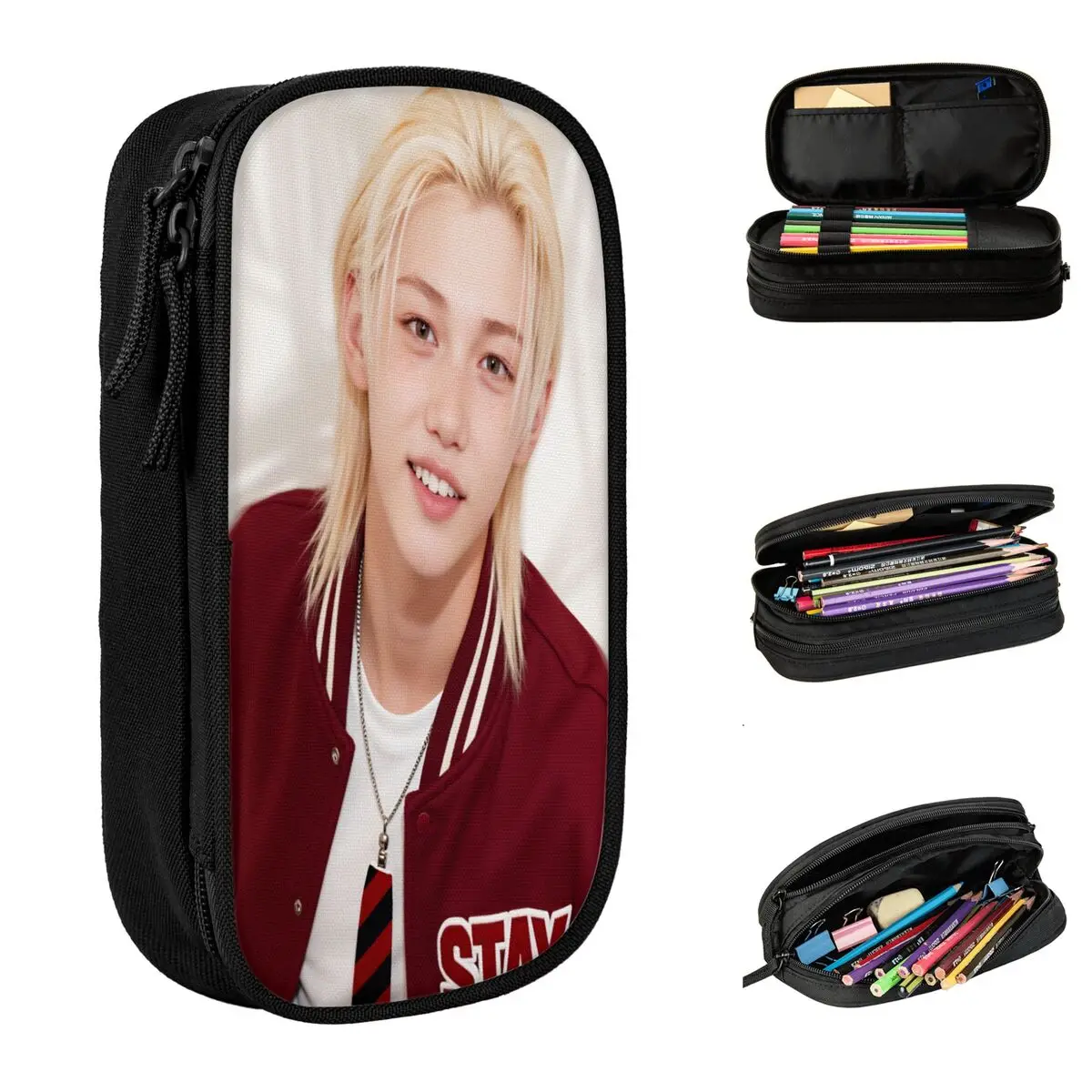 Kpop Singer Federmäppchen S-Stray Felix Schule Federmäppchen Leinwand Junge Mädchen Retro Große Bleistiftbox Schulbedarf