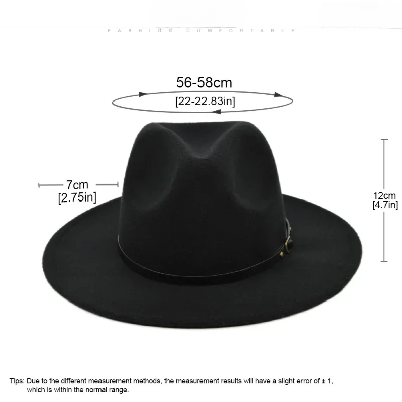 قبعات جاز شتوية وخريفية، 54 - 56 - 60 سم قبعة صوف واسعة الحواف للنساء والرجال، نمط كلاسيكي أنيق للسيدات