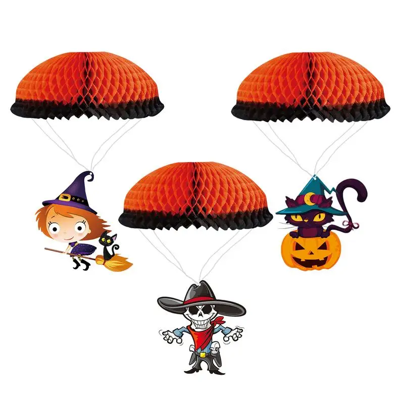 

3Pcs Halloween Pumpkin Man Parachute Pumpkin set Halloween party decorations Skull Witch Parachute Halloween Pendant for Party