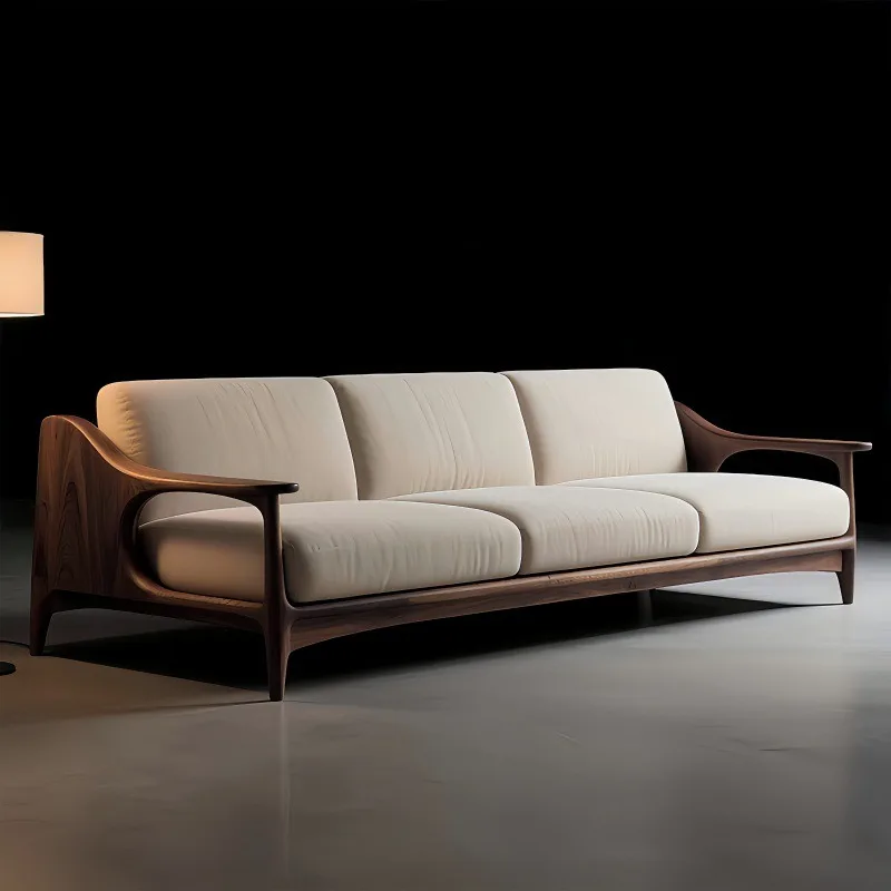 Office reception negotiation Modern simple straight row solid wood sofa