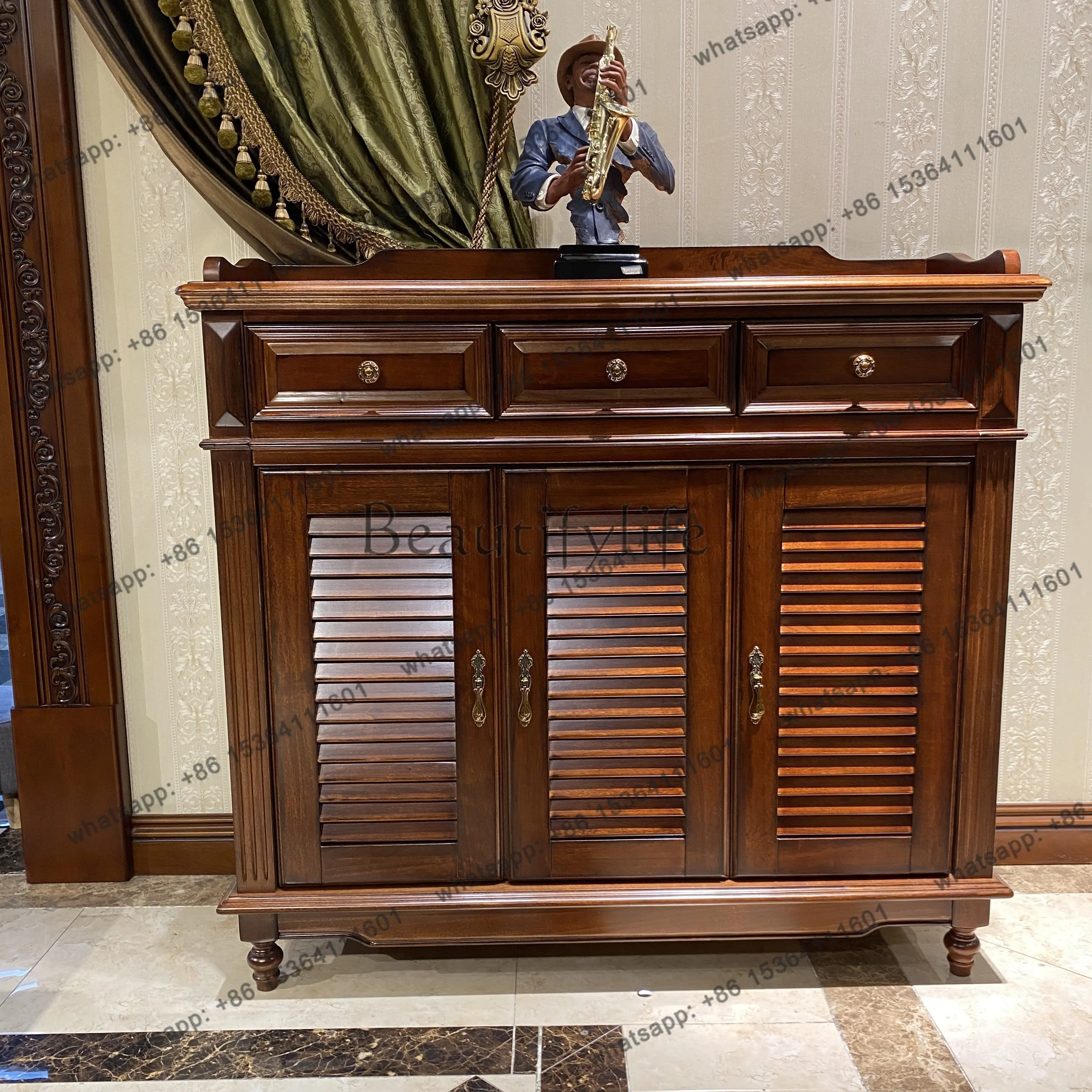 American solid wood three-door shoe cabinet decoration entrance entrance cabinet length 1238 * width 400 * height 1185mm
