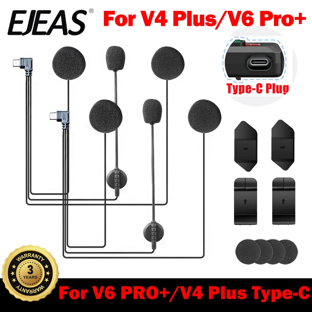 

EJEAS V6 Pro+ V4 Plus Original Microphone Speaker Headset With Mounting Clip Type-C Plug Motorcycle Helmet Intercom Accessories