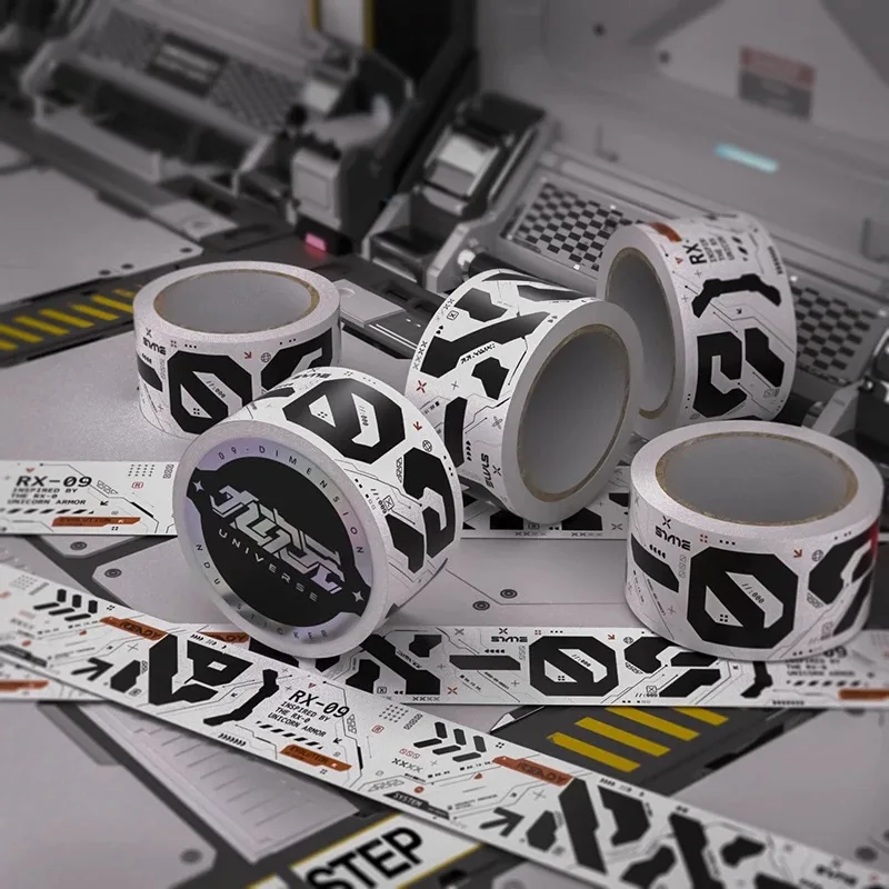 5M Cyberpunk Sci-Fi Warning Tape DIY Mechanical Decorative Tape Stickers for Bicycle/Skateboards/suitcases/fish Tanks Stickers
