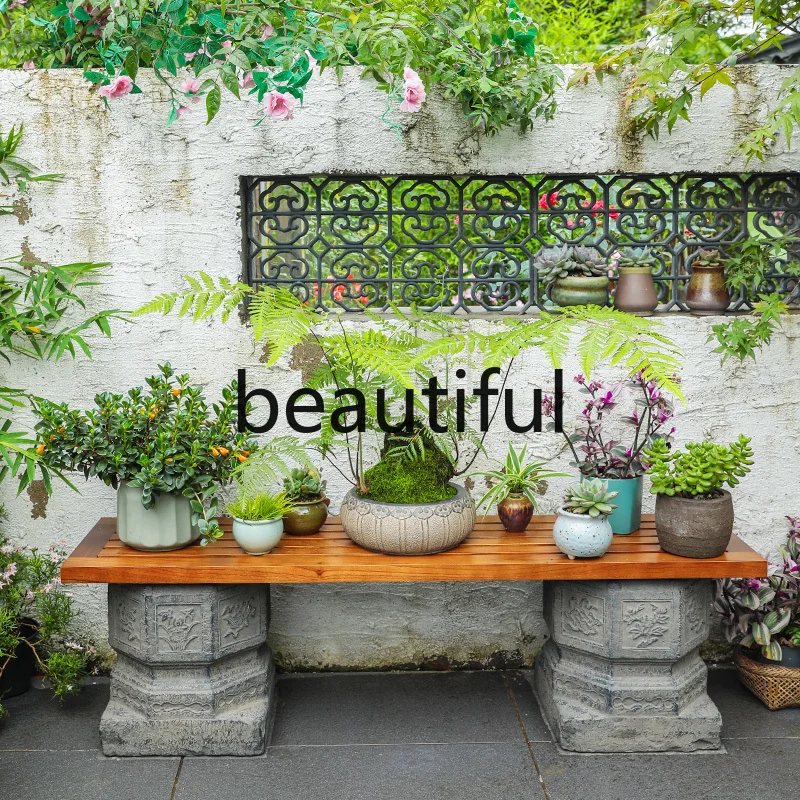 Garden Solid Wood Flower Rack Balcony Succulent Rack Outdoor Floor Flower Pot Rack Bonsai Shelf