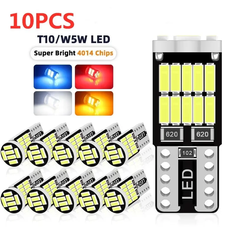 10PCS T10 W5W LED Bulbs - 6000K Cool White 4014 26SMD Canbus, Fits 168 194 5w5 for Car Interior & Signal Lights Upgrade