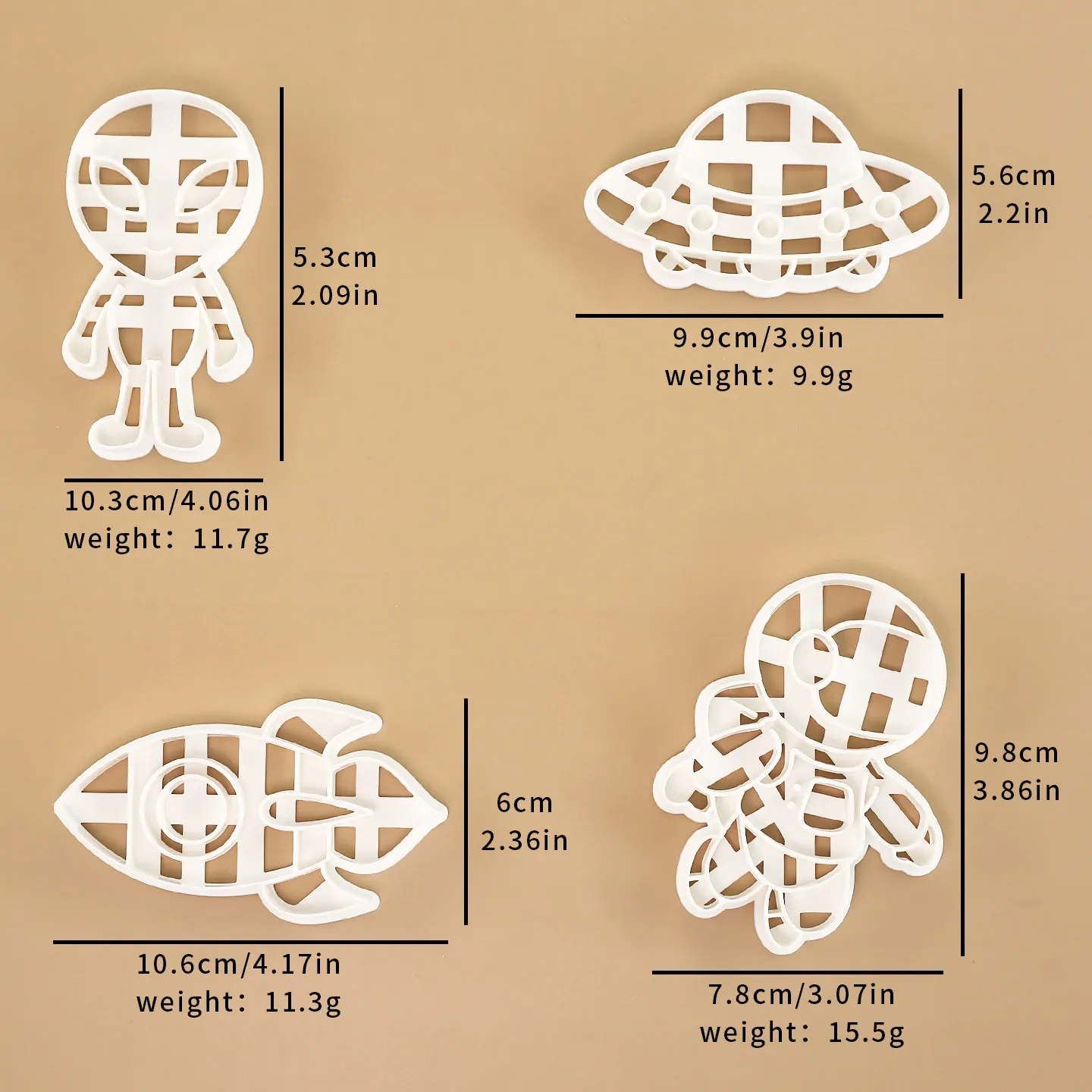 4 Pcs Space Cookie Cutter 3D Astronaut Rocket Alien UFO Shape Baking Mold for Kids Birthday Theme Party, Thanksgiving, Christmas