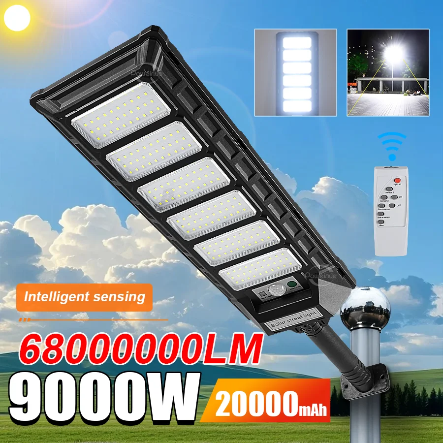 

68000000LM 9000 Вт/3000 Вт/1000 Вт светодиодные солнечные фонари уличный датчик движения свет сад двор уличный фонарь водостойкий пульт дистанционного управления солнечная лампа
