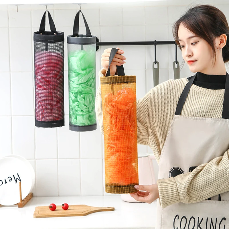 New Hanging Storage Dispensers Breathable Washable Mesh Garbage Bag Organizer for Kitchen Plastic Storage Organizador De Cocina