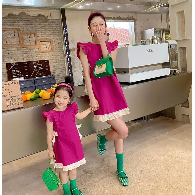 

Play Parent-Child Together, Summer Girl Baby Dragon Fruit Color Matching Dress, Mother Daughter Small Flying Sleeve Dress H22x26