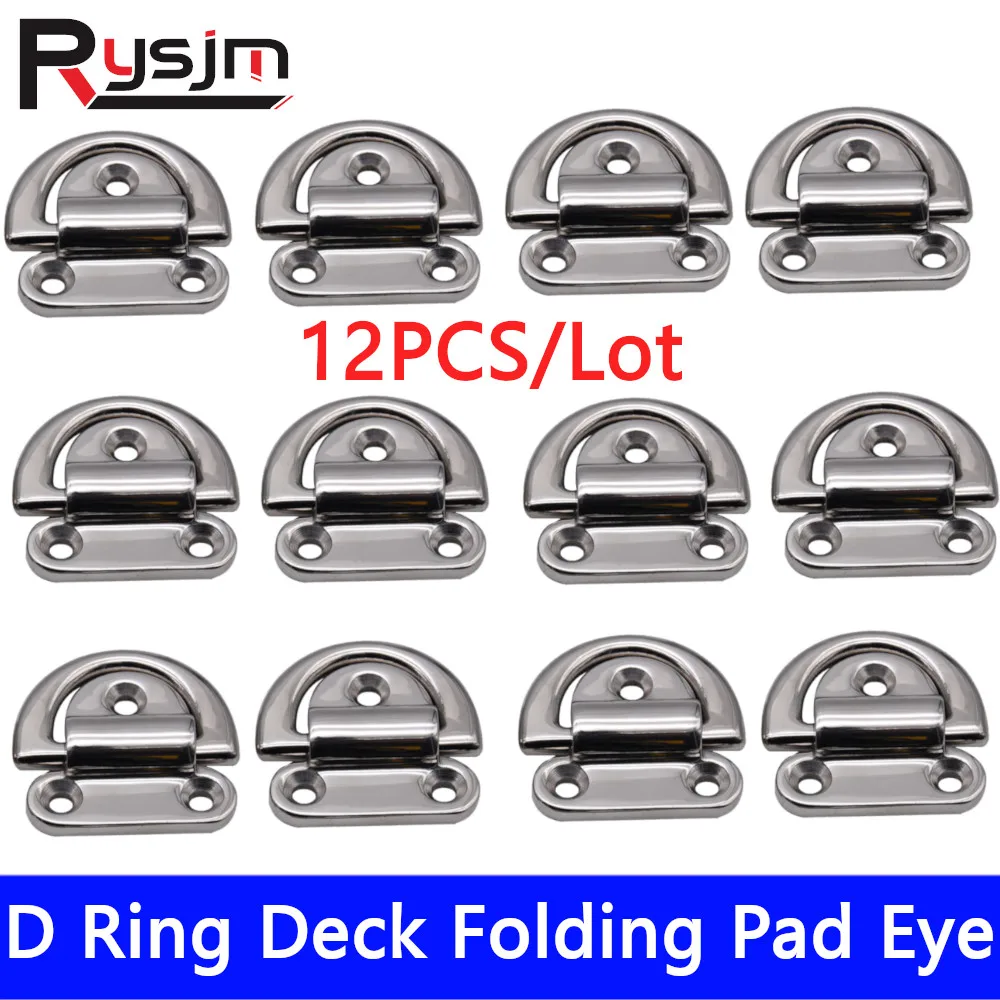 

HD 12PCS 6mm D ring with Plate Folding Pad Eye Deck Lashing Ring Staple Cleat for Marine Yacht Motorboat boating accessories