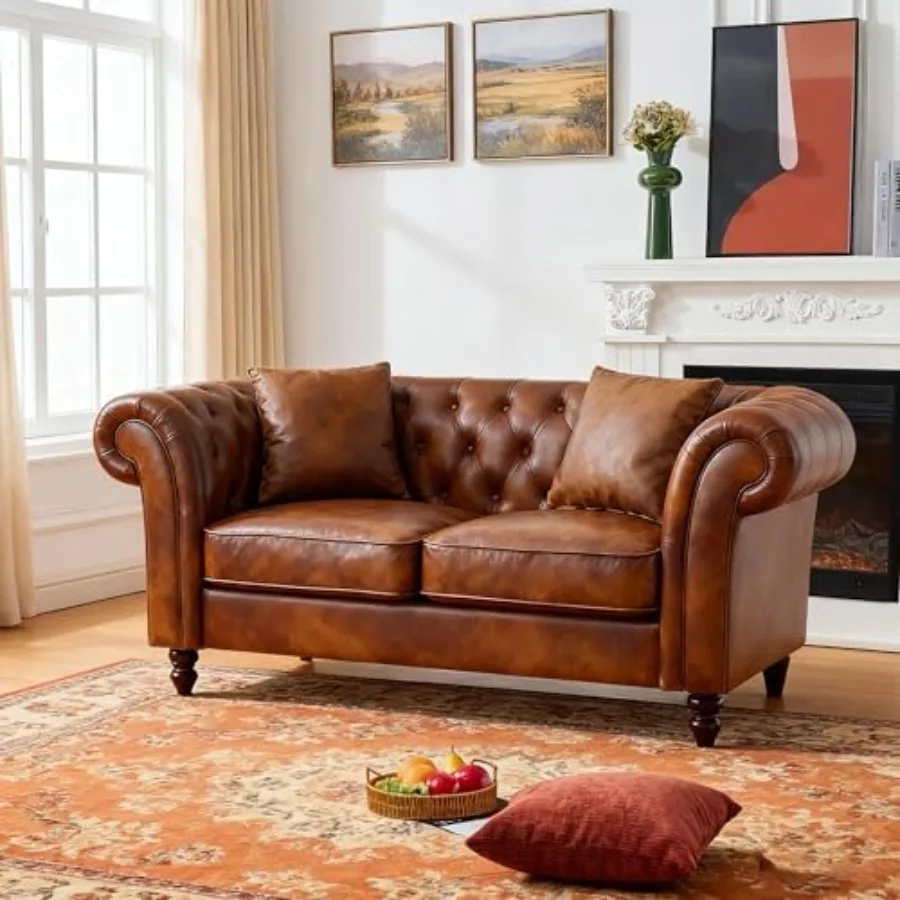 

Loveseat, Velvet Fabric Two- Seater Couch, Buckle Design and Rivet Decoration, Deep Seated Double Sofa, Suitable for Living Roo