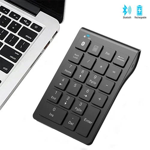 Jomaa Teclado numérico inalámbrico recargable Bluetooth teclado numérico delgado 22 teclas teclado numérico externo entrada de datos
