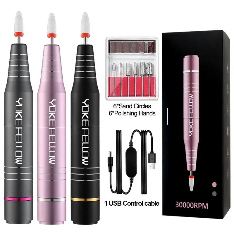 YOEllFELLOW-Perceuse à ongles électrique professionnelle, kit de lime à ongles pour gel acrylique, 30000 tr/min, manucure et pédicure, usage domestique, N64.
