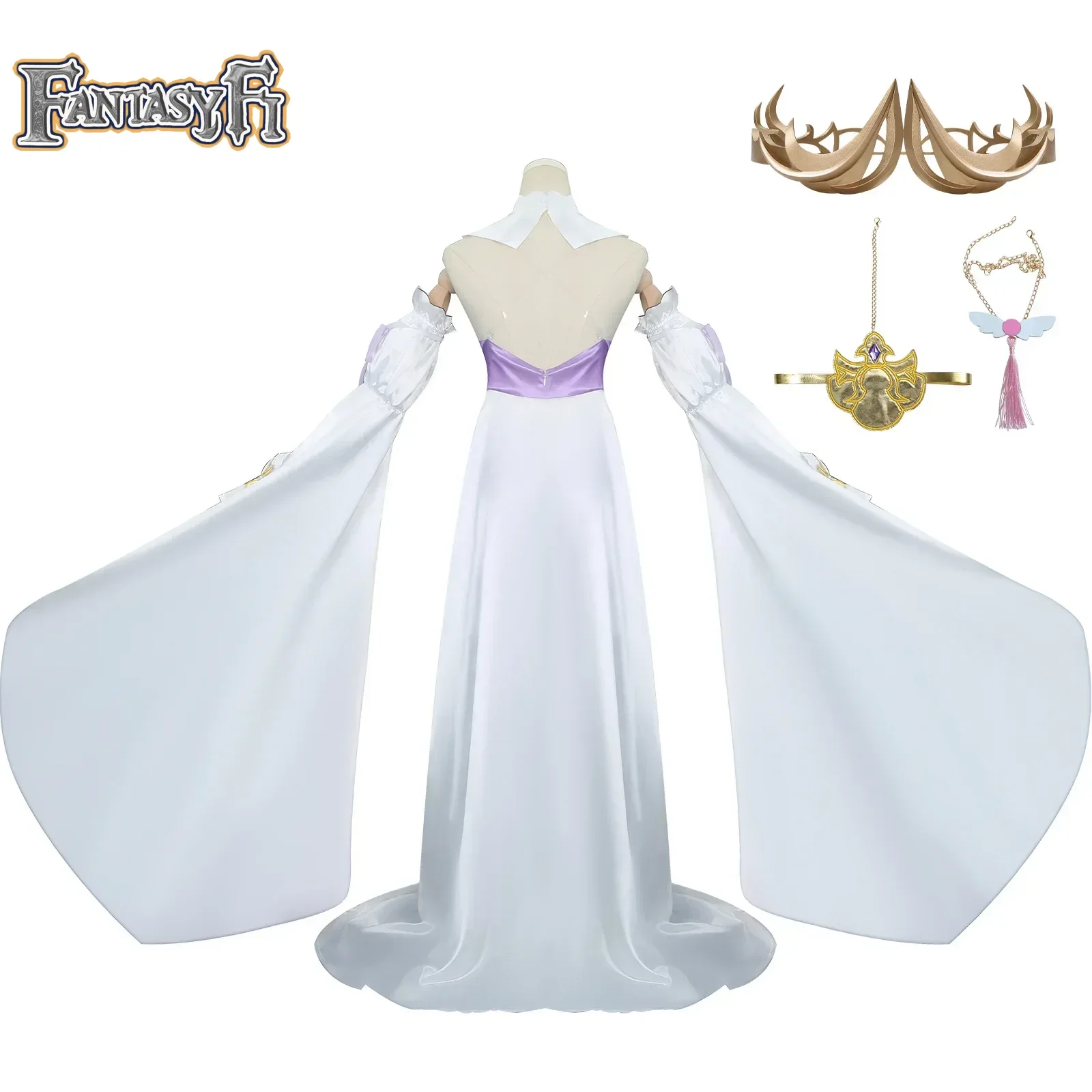 لعبة هونكاي إمباكت 3 إليسيا لعبة كوسبلاي زي الملاك يعود مسحوق أبيض موحد شعر مستعار مثير كرنفال حفلة عيد الميلاد البدلة