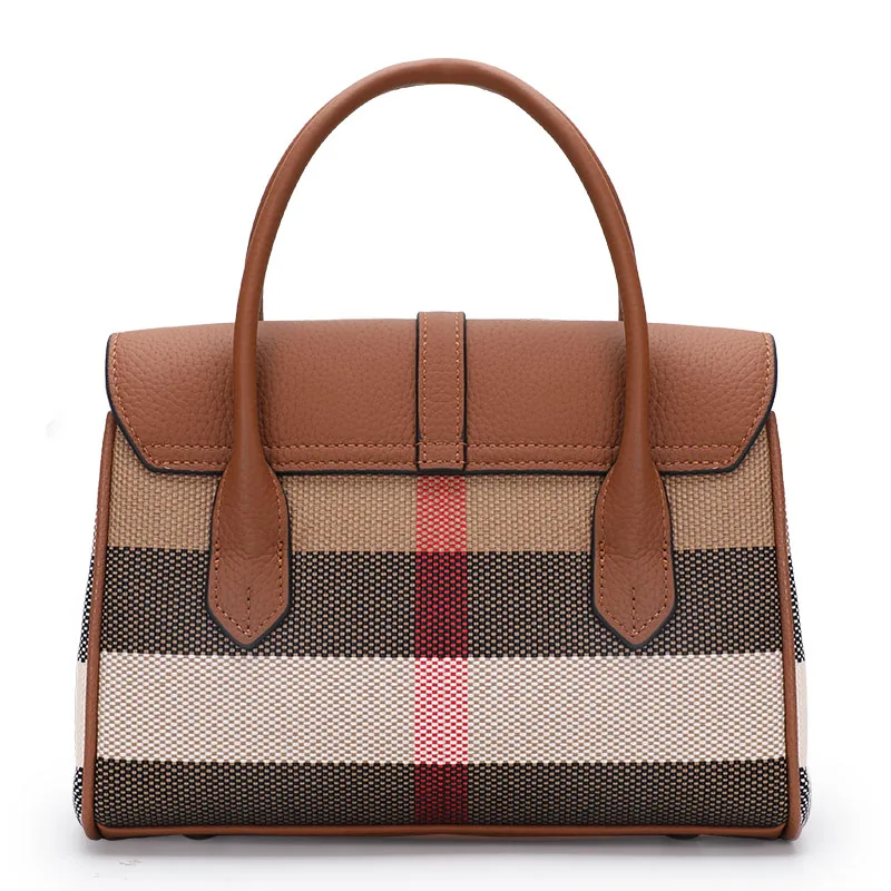 Checkered pattern women's handbag new fashionable canvas with cowhide single shoulder crossbody bag