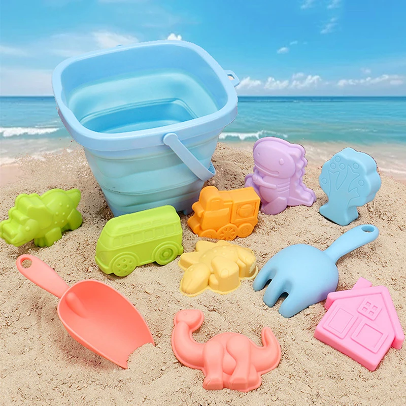 Juego de arena y agua para playa, cubo plegable, juguetes de verano para niños, juego al aire libre, accesorios para caja de arena, 12/16 Uds.