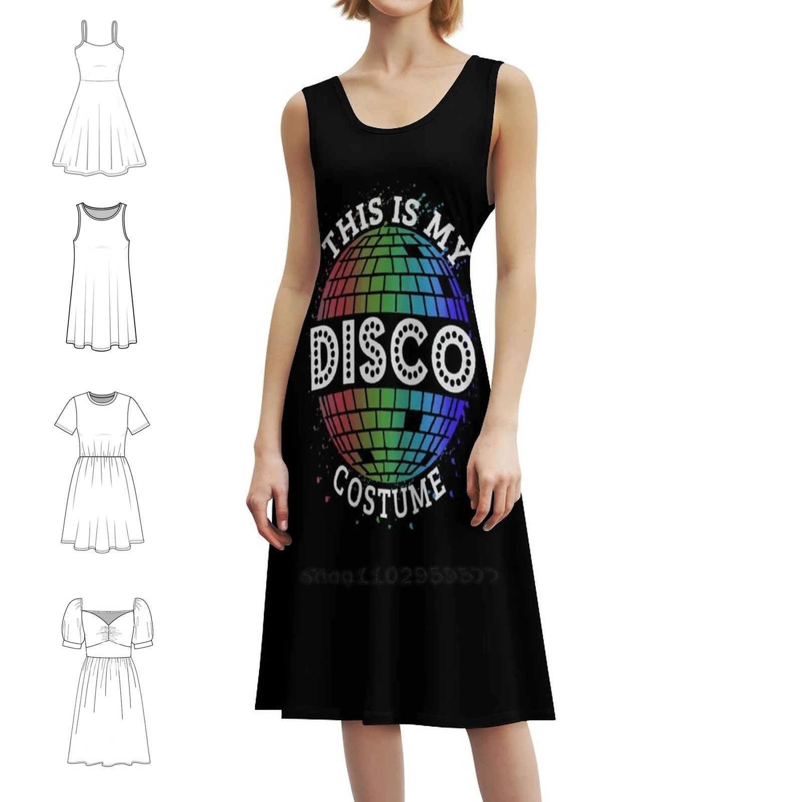 

Disco Costume Funny Classic Women's Elegant Party Dress A-Line Dress With Short/Long/Sleeveless Options Music Funny Disco