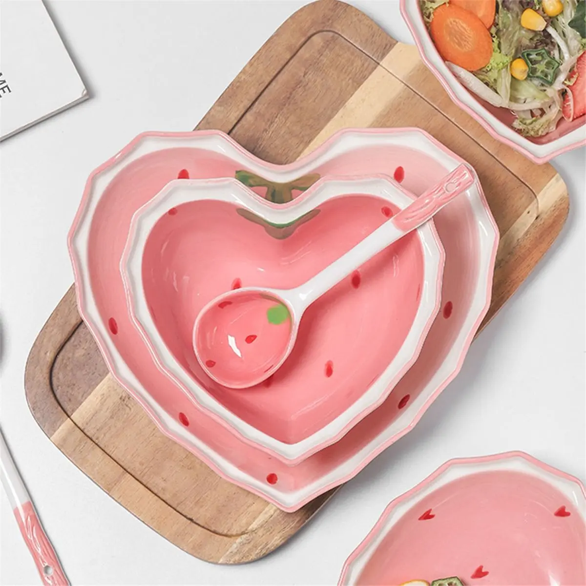 Strawberry Bowl Spoon Plate Set Decorated with High Beauty Girl'S Favorite Bowl Salad Dessert Household Tableware 3pc