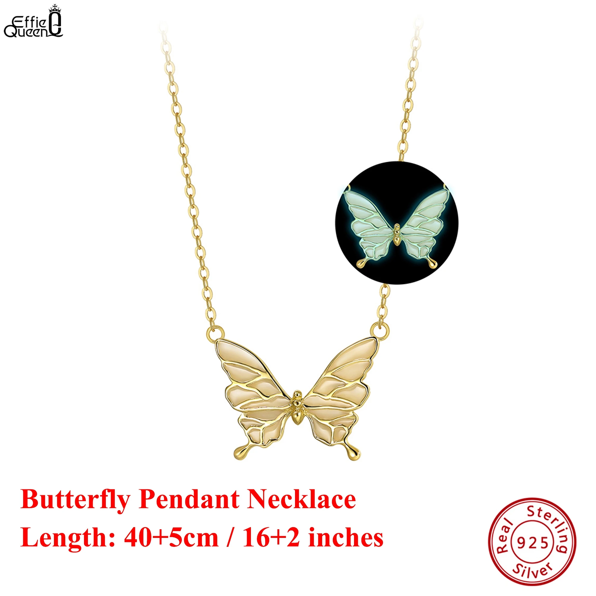 

EFFIE QUEEN, трендовое ожерелье 2025, серебряные цепочки 925 пробы, 14-каратное золото, кулон-бабочка, ожерелье для женщин, изящные украшения на шею, подарок SN357