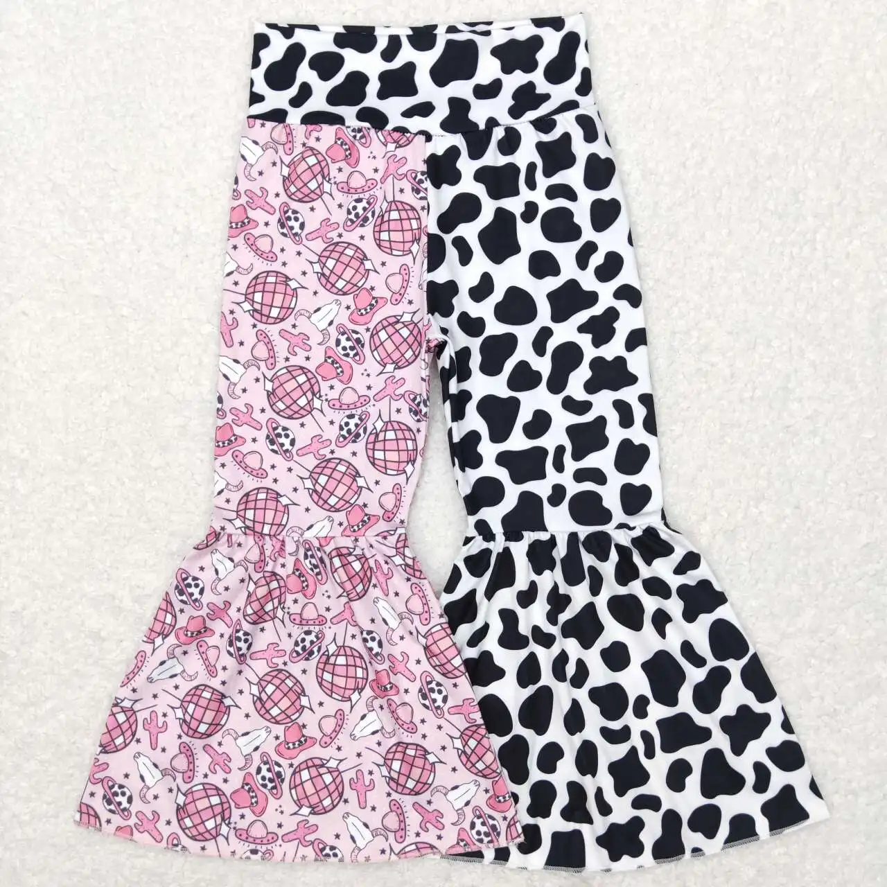 

P0369 Wholesale children's fashion boutique clothing for girls Alpine head cactus cow pattern patchwork pants baby girls clothes