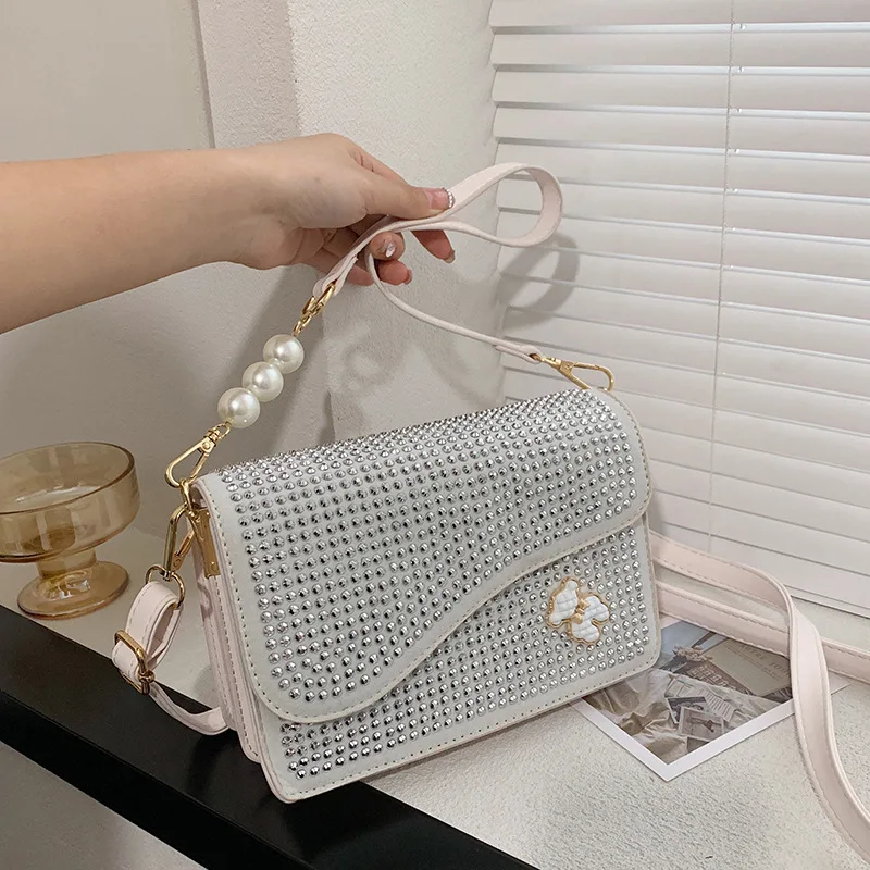 Solid Color Rivet Design Chain Shoulder Bag Fashion Square Messenger Bag Flip Bag 2024 New High Quality Pu Leather Woman\'s Bag