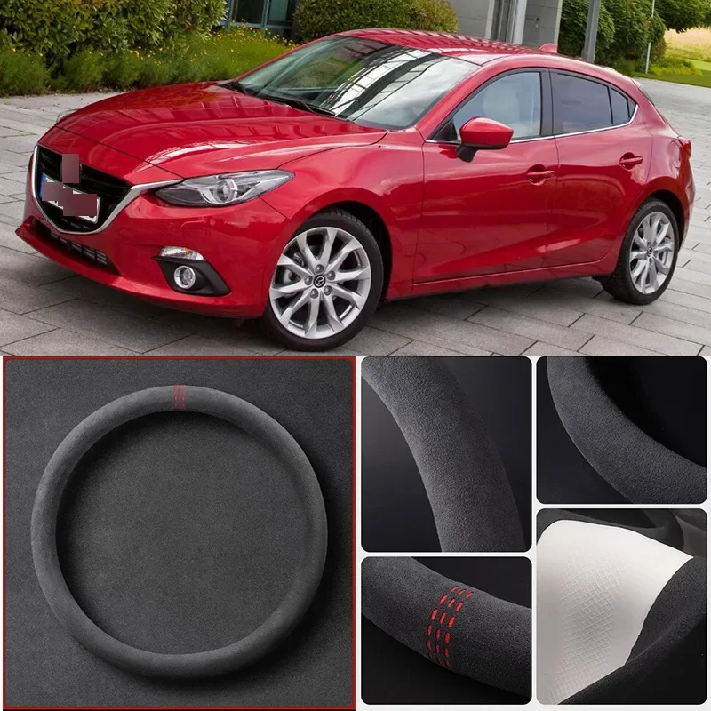 

Alcantara Anti-Slip Black Suede Leather Car Universal Steering Wheel Cover For Mazda 3 Car Accessories