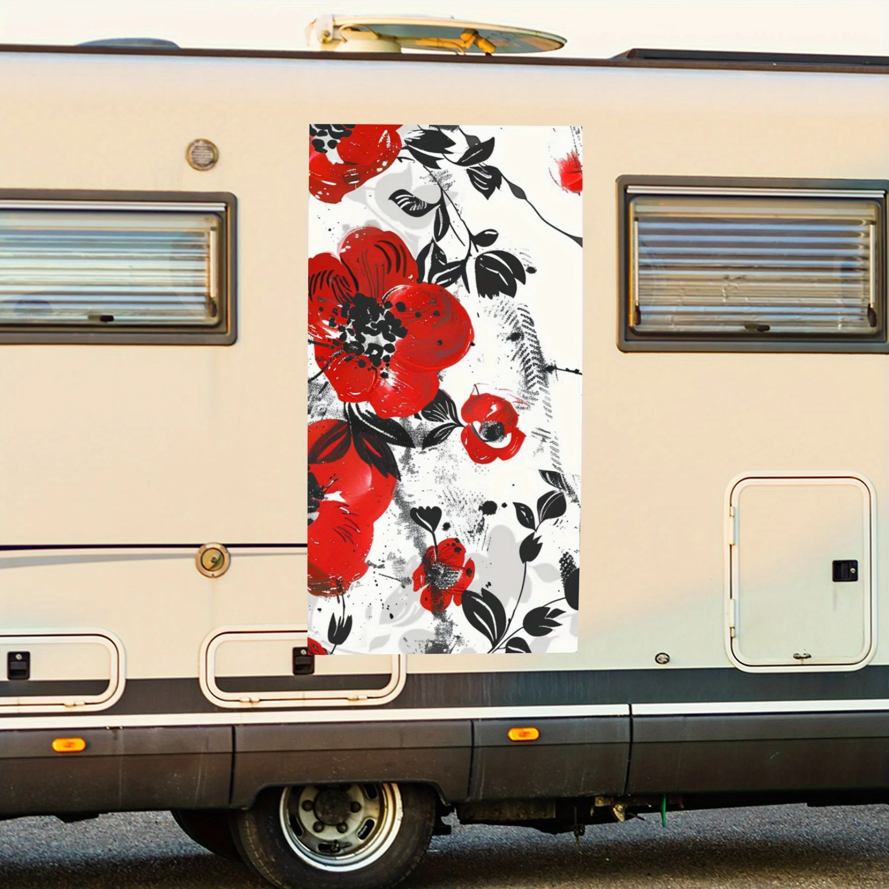 

Red and Black - white Flower Car Sticker,Vinyl decal on the side of the motor home, waterproof self-adhesive vinyl sticker on th