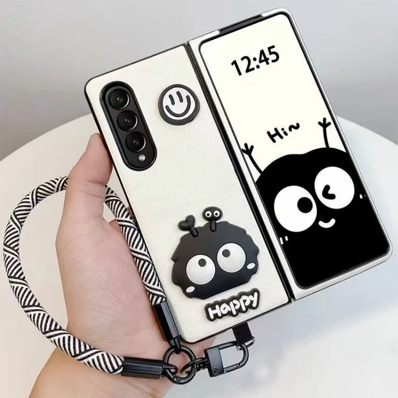Fashion Cute Cartoon Ball Bracelet Hand Strap White Leather Phone Case For Samsung Galaxy Z Fold 7 Z Fold 6 5 Z Fold 4 3 2 W25