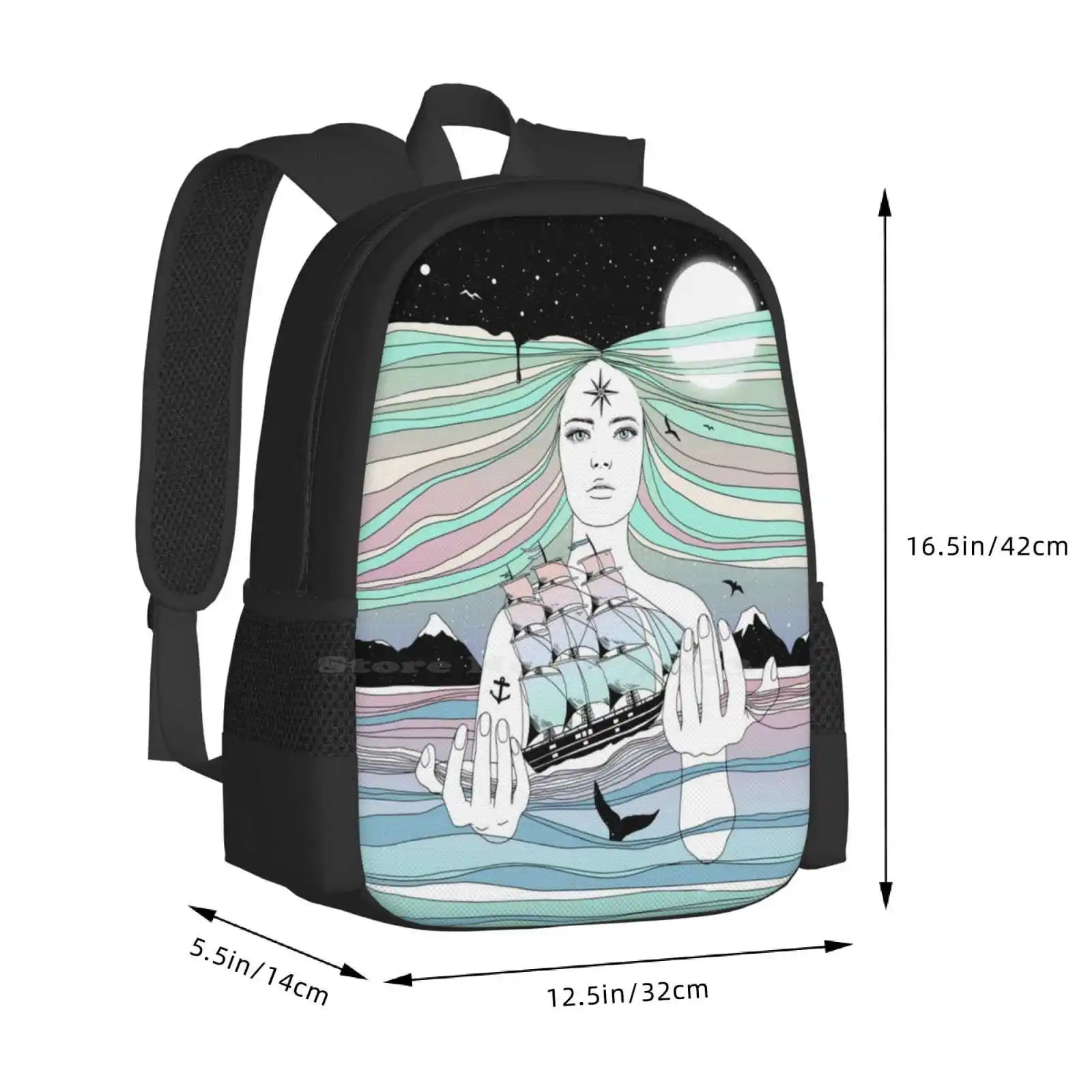 Mochila con estampado 3D para estudiantes, bolsa de viaje espacial, Sky Ship Ocean, viaje A una mayor existencia (tu vida en tus manos)