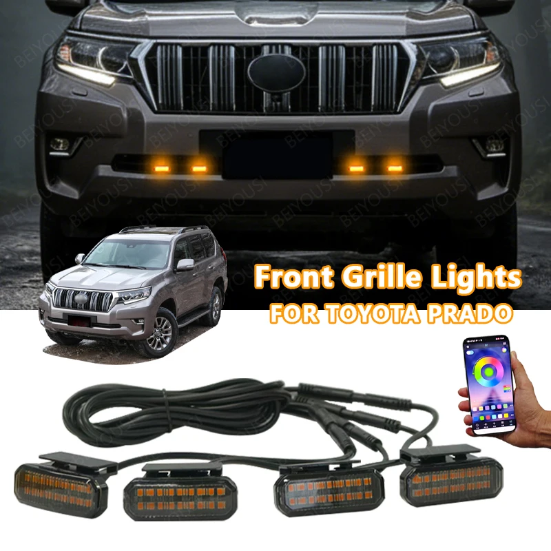 

FOR TOYOTA PRADO APP Controlled LED Front Grille Yellow Lights Super Bright Daytime Running Lamps Specific Grill Lights