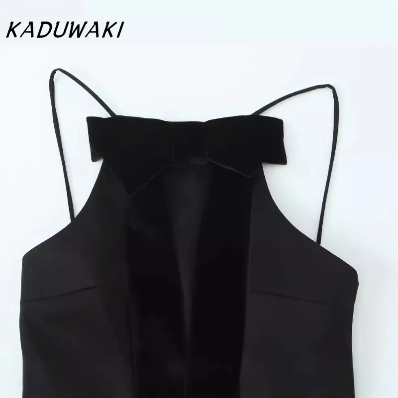 KADUWAKI Retro Autumn New Women's Clothing Style Fashion European and American Bow Decoration Balloon Version Camis 민소매 티 여성