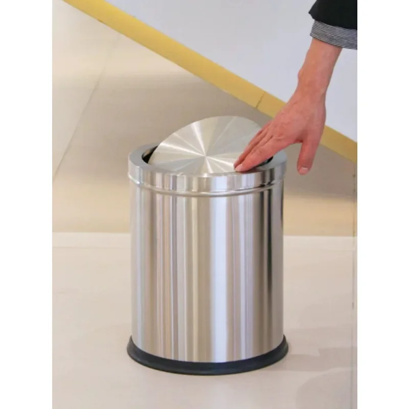 15L Stainless Steel Swing Top Waste Bin, Round Household Trash Can for Kitchen Bathroom