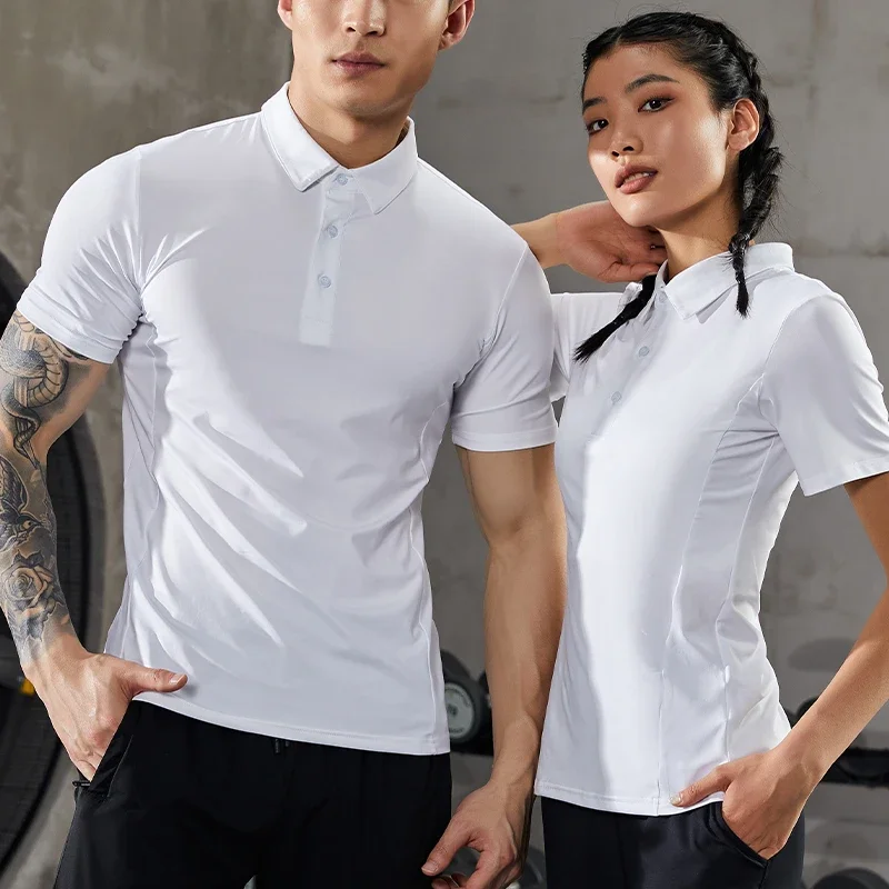 Estate uomo Casual Stretch t-Shirt palestra Muscle Fit Shirt sport Outdoor Quick Dry Ice Silk manica corta Golf risvolto Tee tinta unita