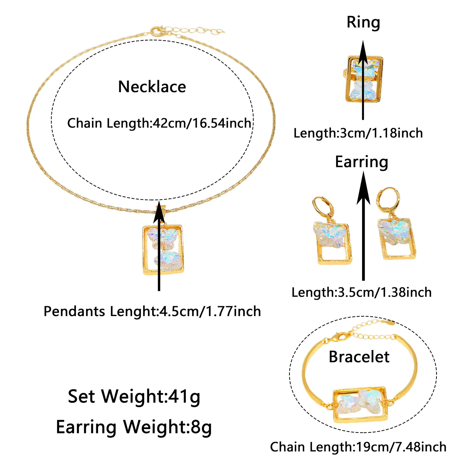 Yuleili fashion 24k gold-plated wedding jewelry four-piece set butterfly smart fortune beautiful daily with bridesmaids accompan